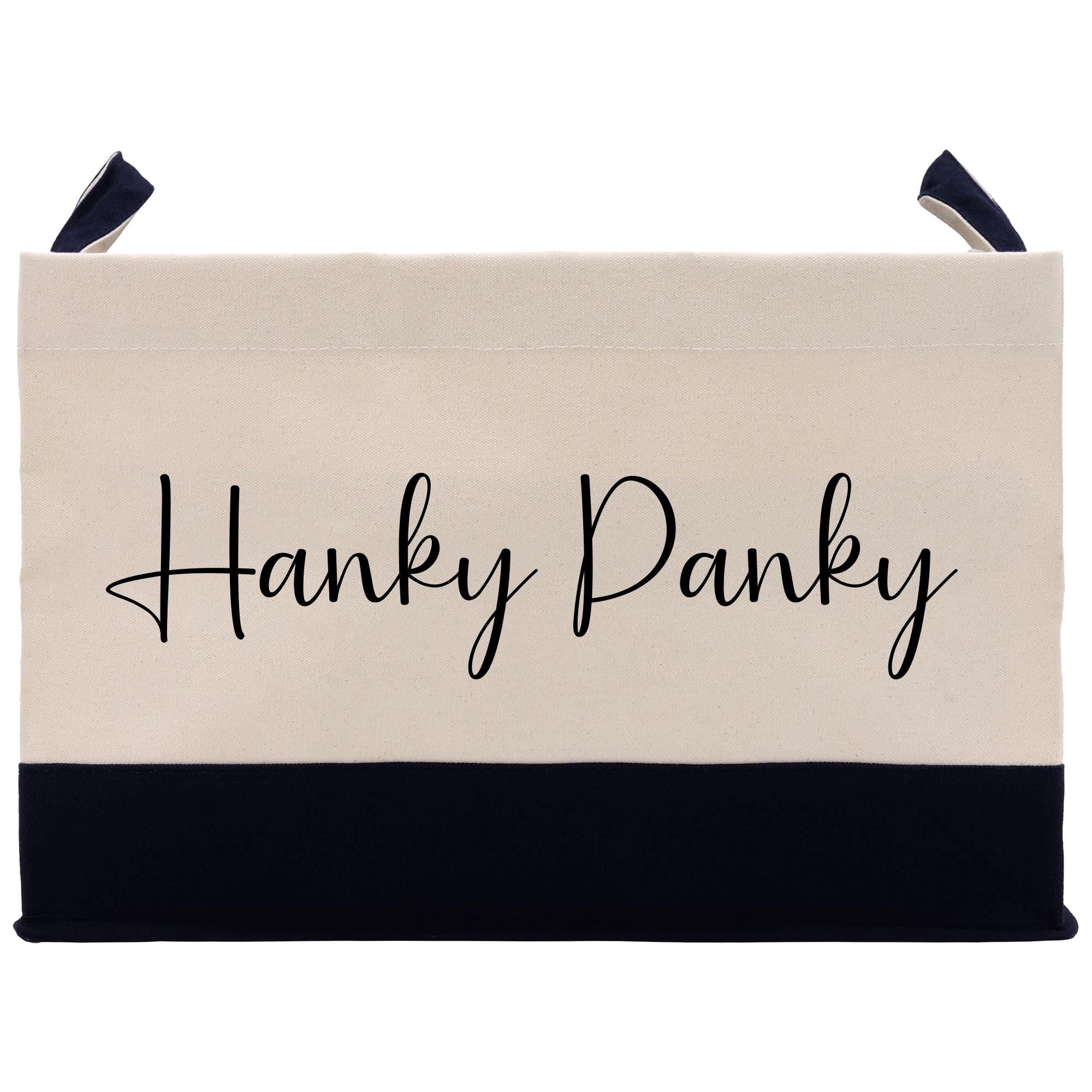 a black and white bag with the word hanky danky on it