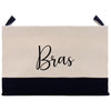 a canvas bag with the word bras printed on it