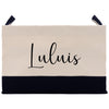 a black and white bag with the word lulis written on it