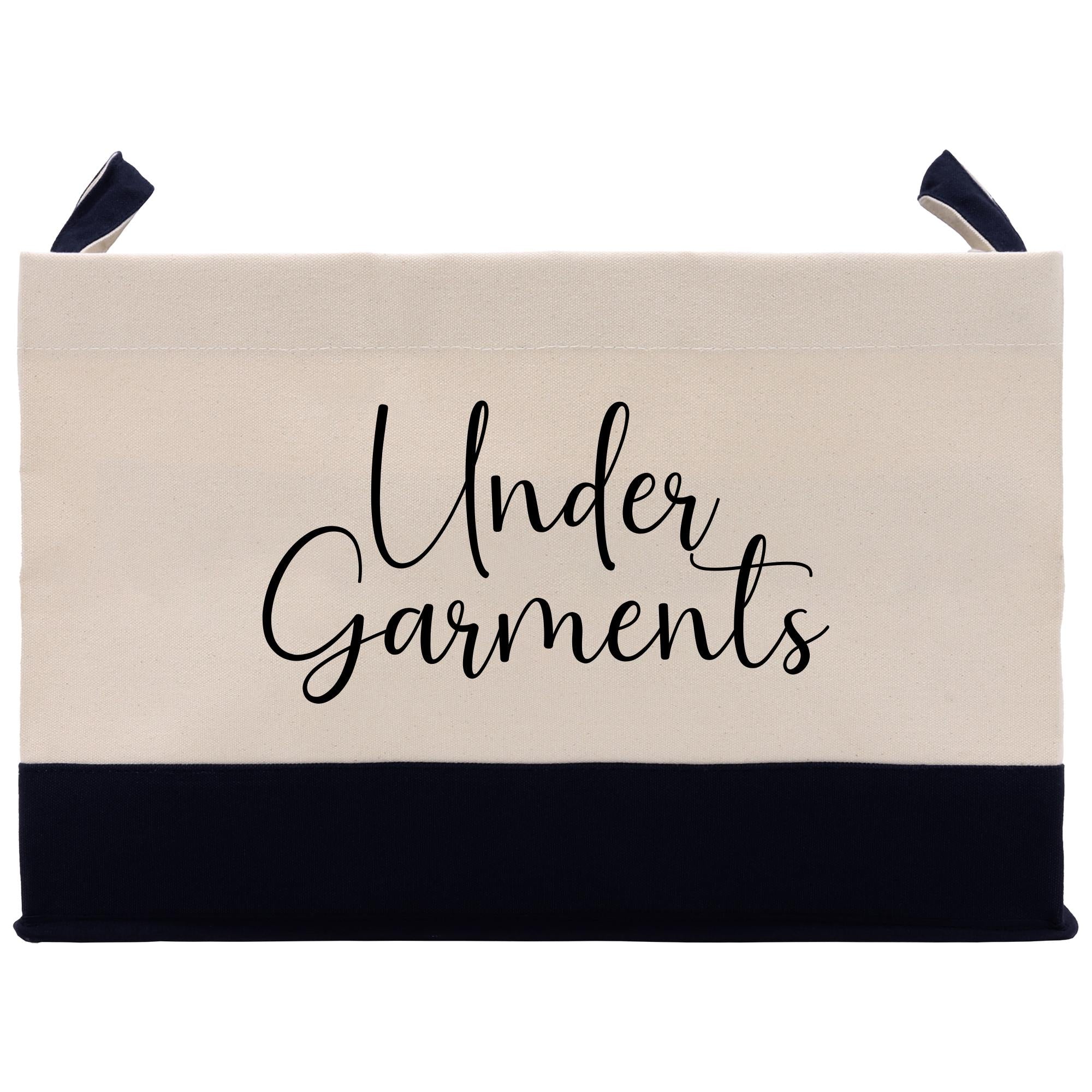 a canvas bag with the words under garments printed on it