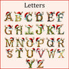 a set of letters with christmas hats and antlers