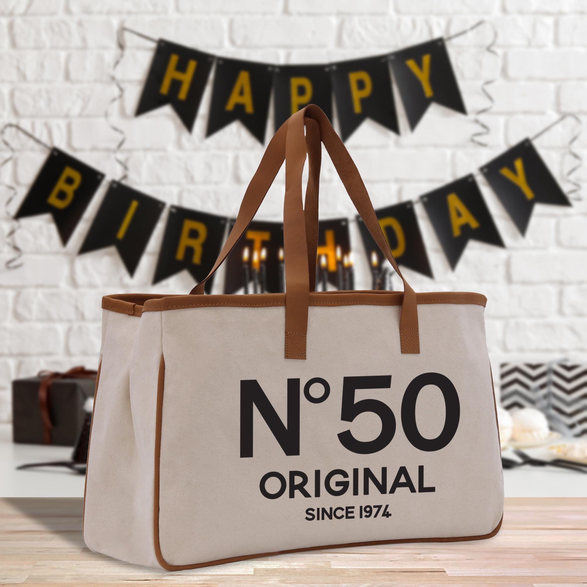 a canvas bag with a happy birthday sign on it