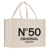 a white shopping bag with the number 50 on it