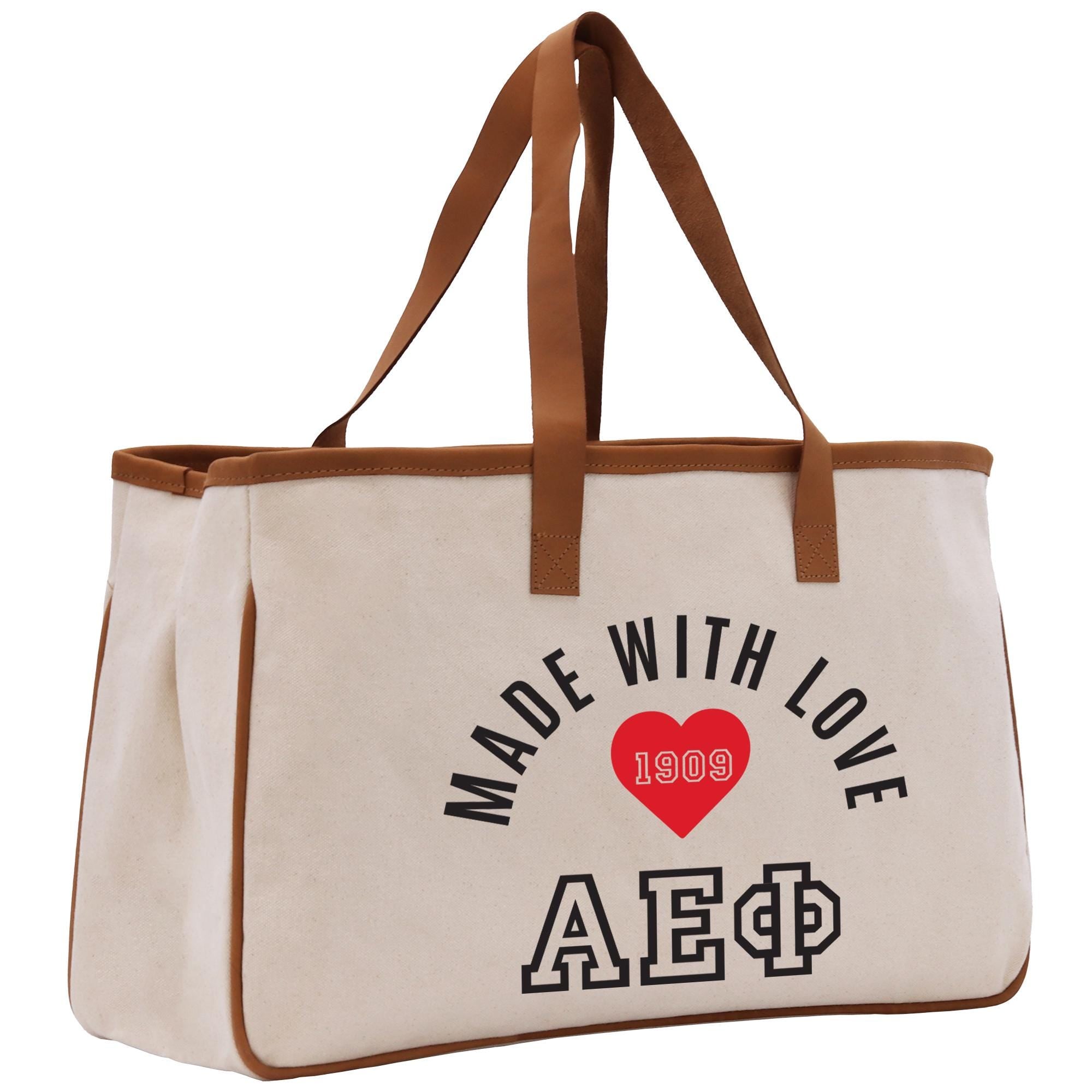 a large white bag with a heart on it