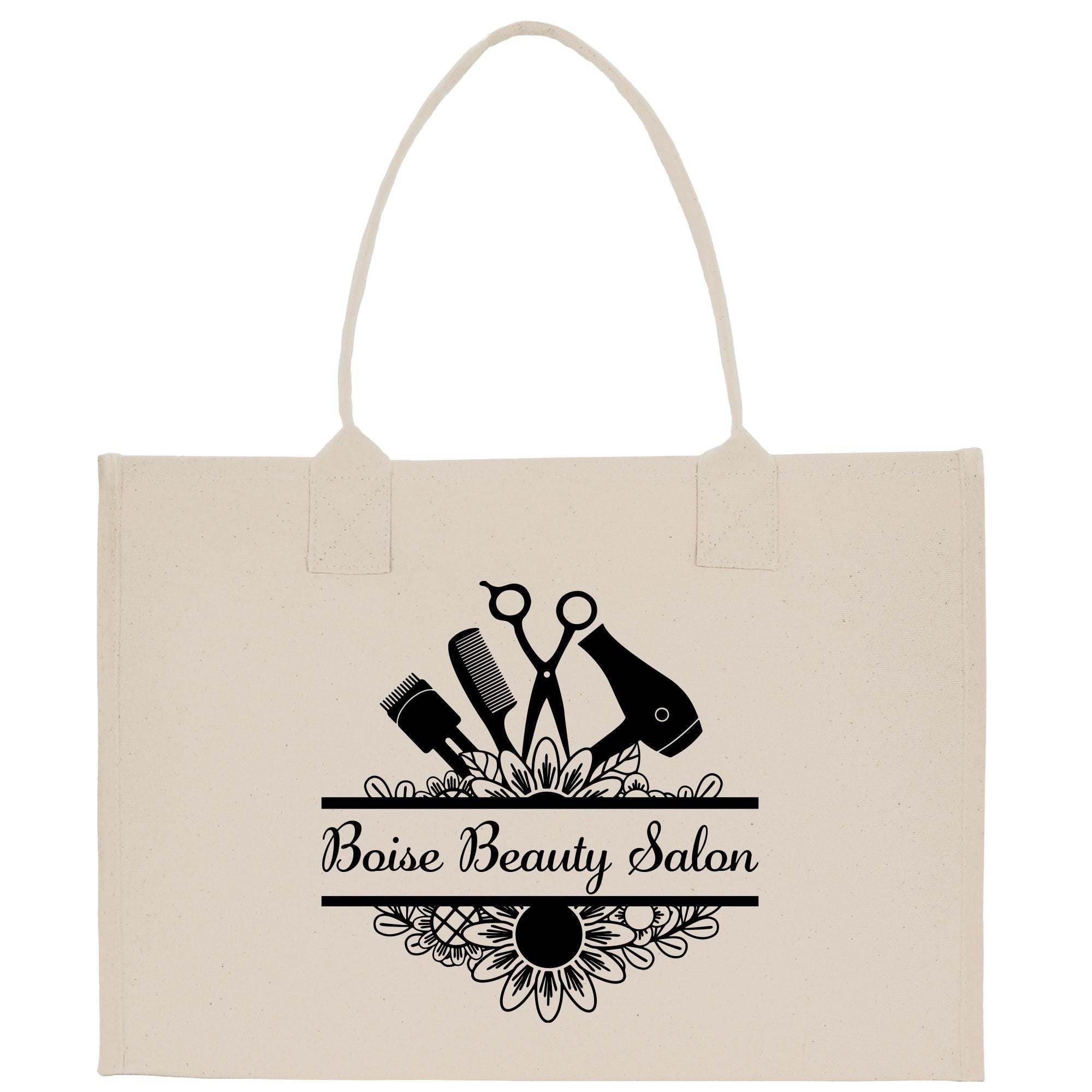 a tote bag with scissors and a hairdryer on it