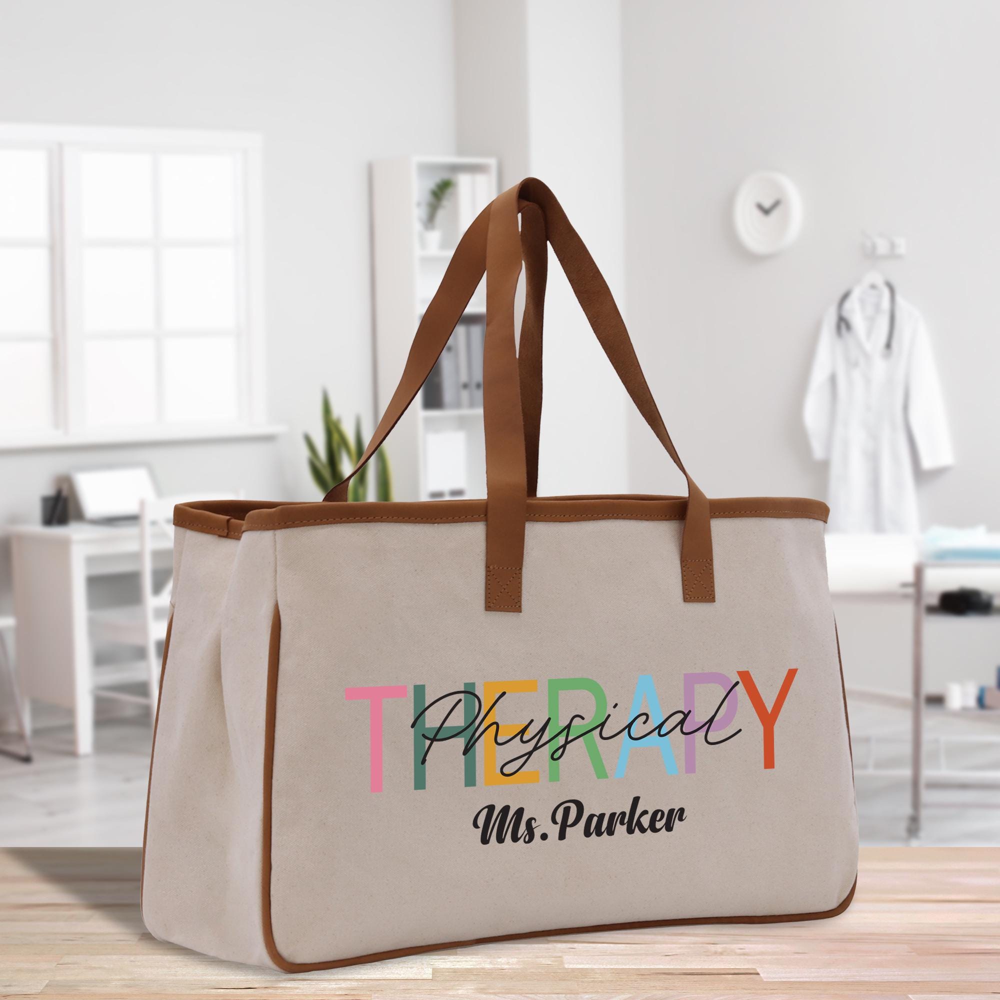 a canvas bag with the words therapy on it