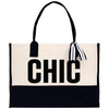 a black and white bag with the word chic on it