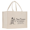 a white shopping bag with a lady holding a scale of justice