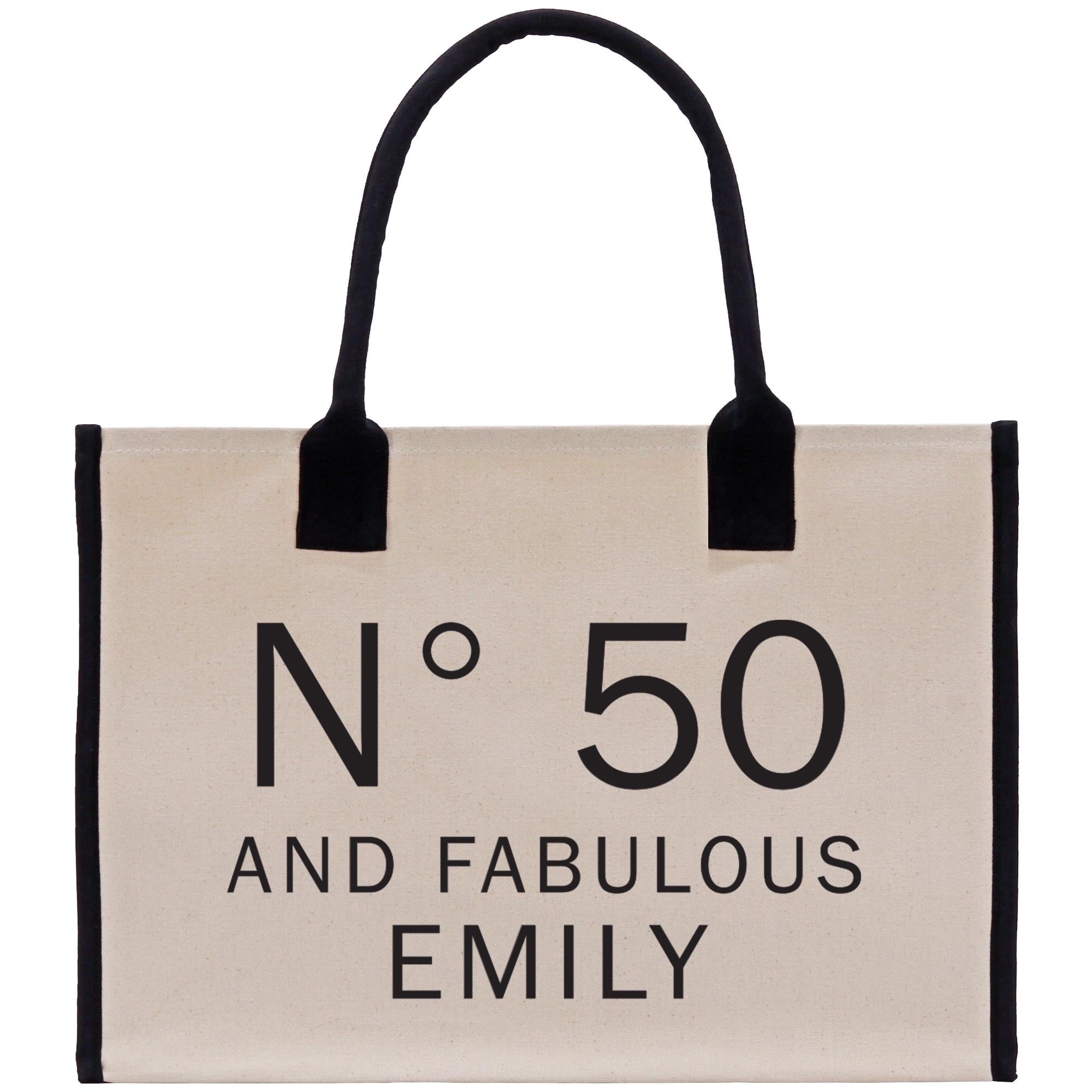 a black and white bag with the words n&#39;50 and fabulous family printed on