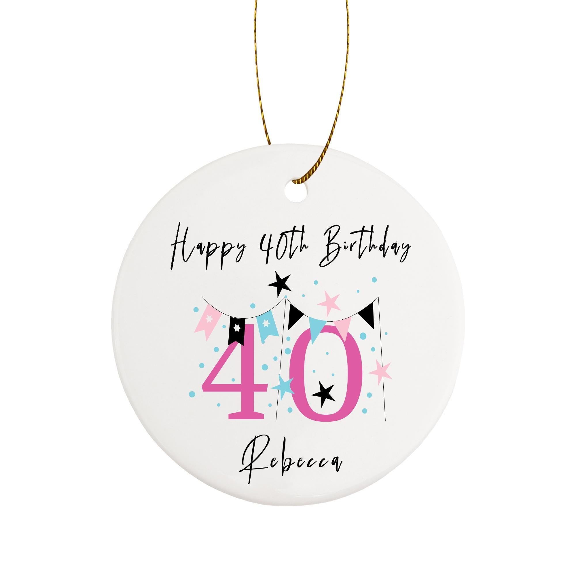 a white ceramic ornament with the words happy 10th birthday