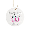 a white ceramic ornament with the words happy 10th birthday