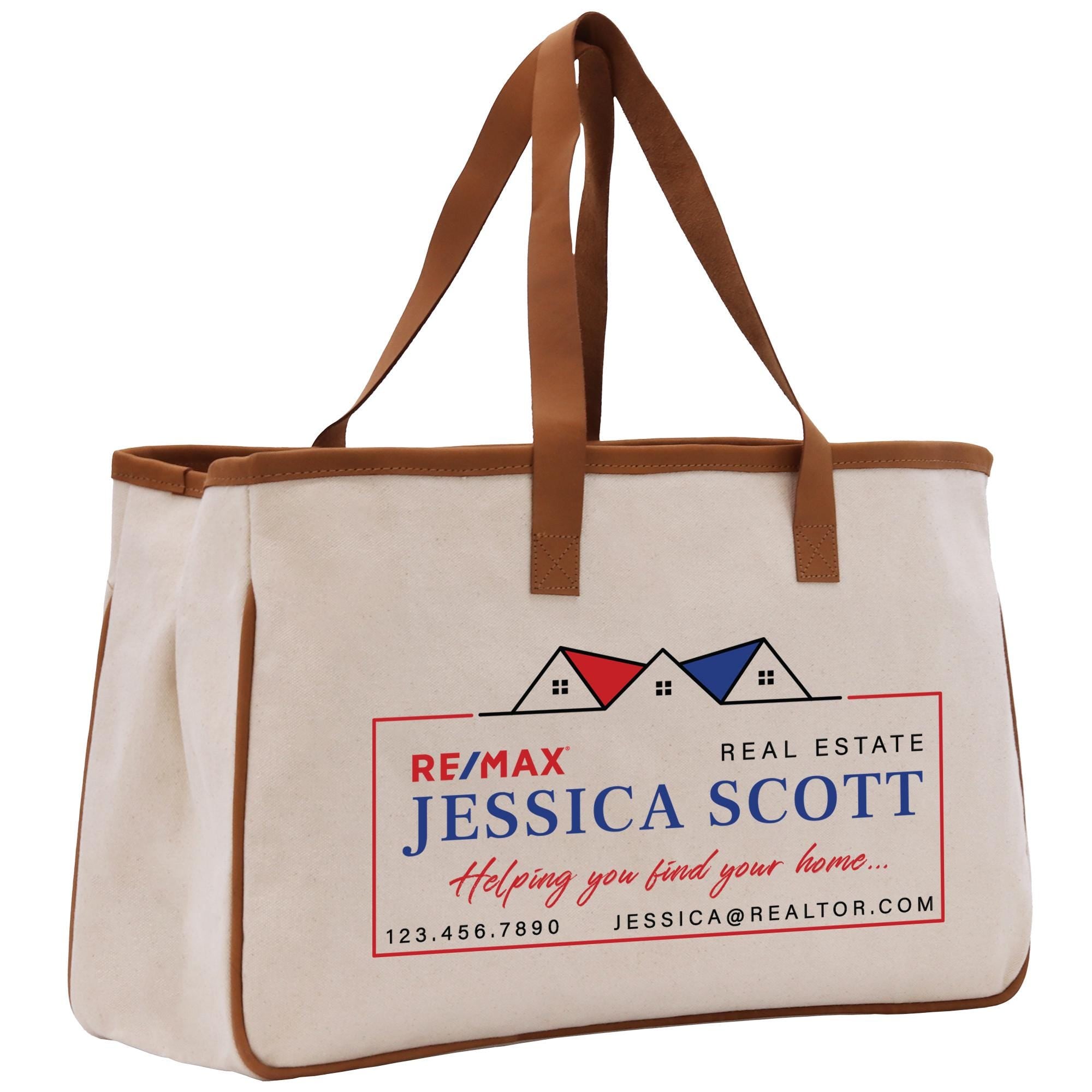 a canvas tote bag with a re / max logo