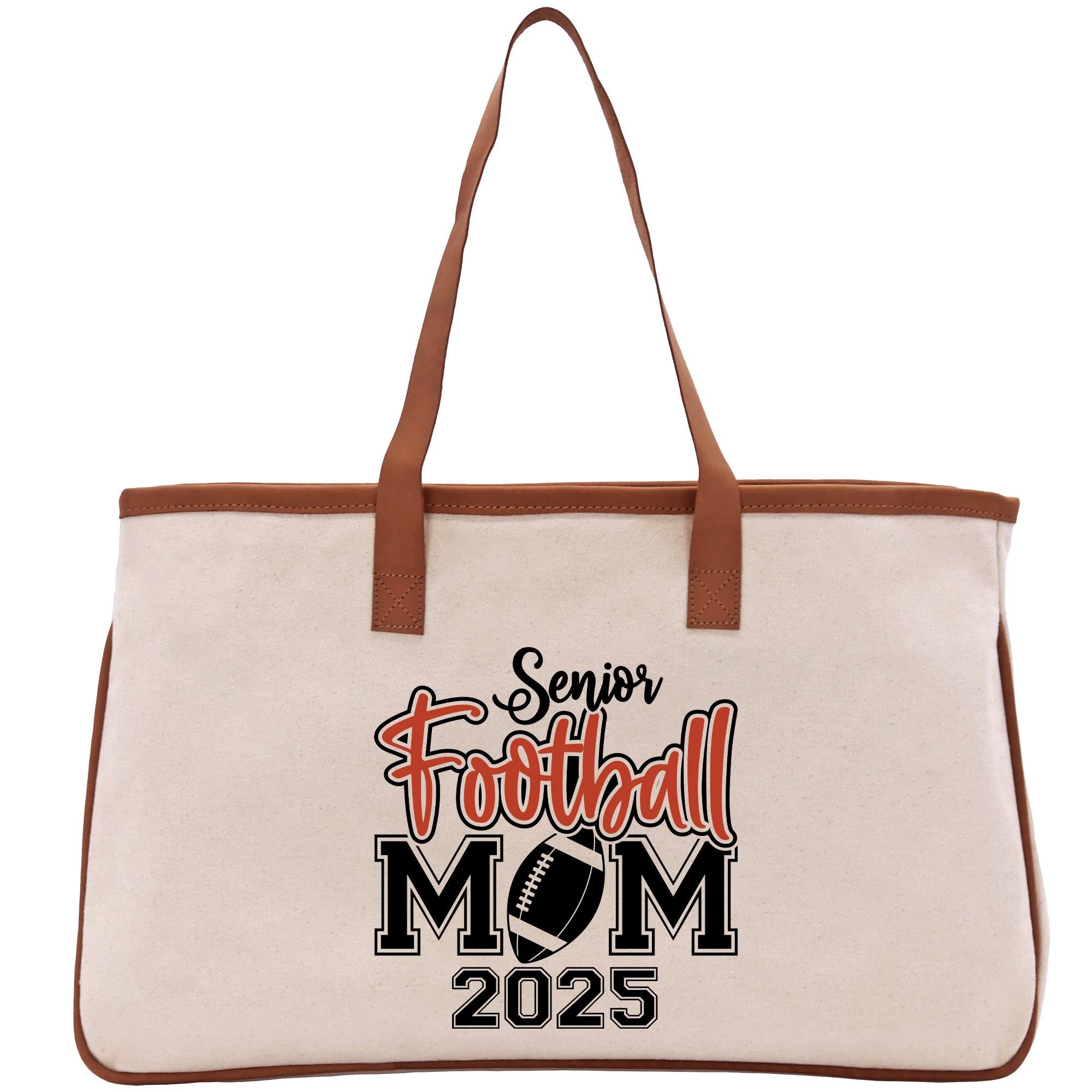 a canvas bag with a football mom on it