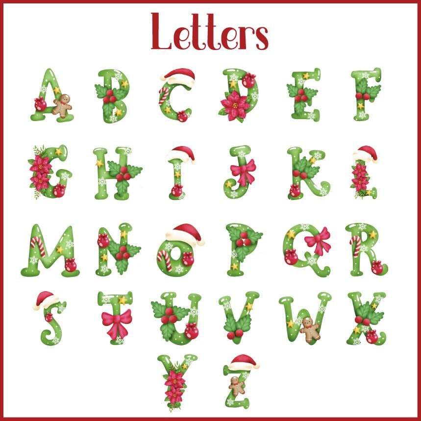 a set of letters with christmas decorations on them