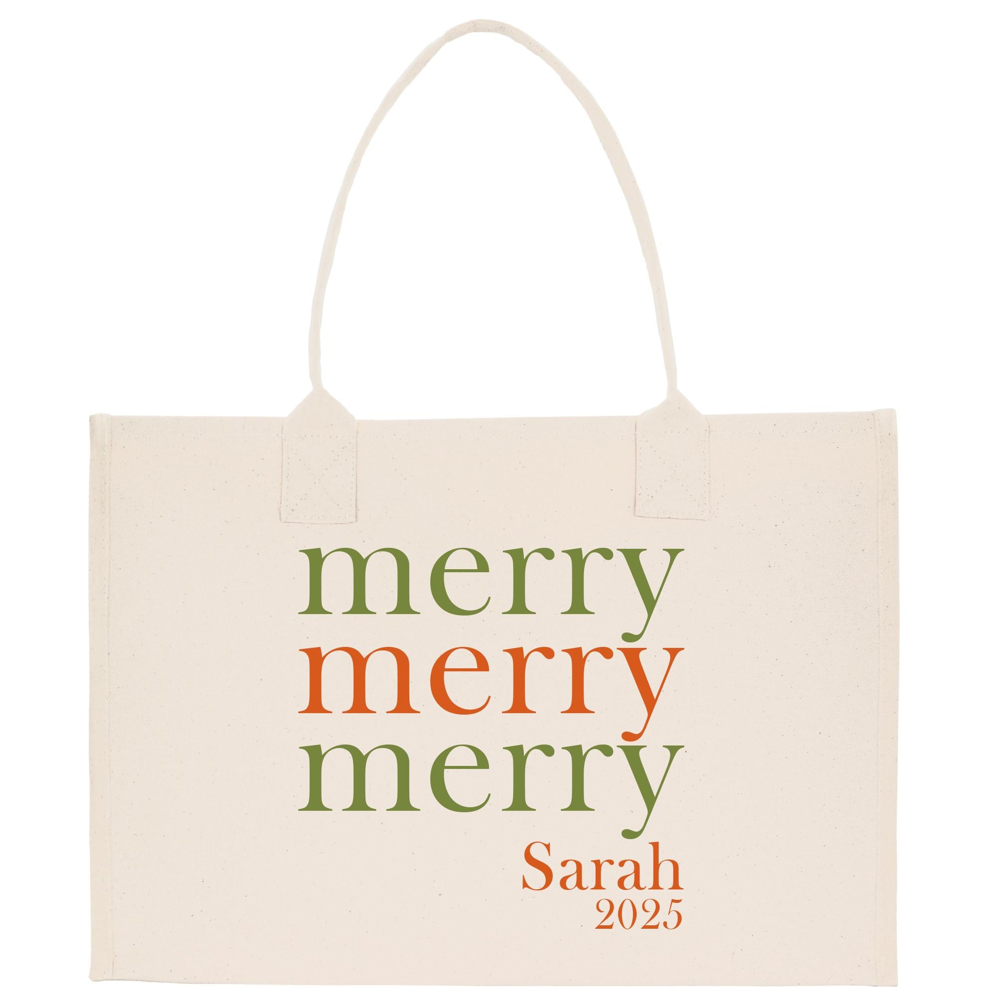 a white bag with a merry merry message on it