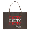 a bag with a merry merry message on it