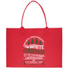 a red shopping bag with a white christmas message