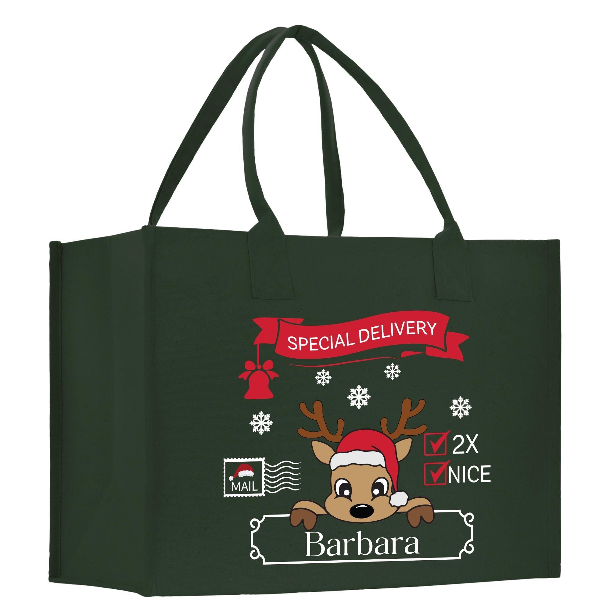 a christmas shopping bag with a reindeer on it