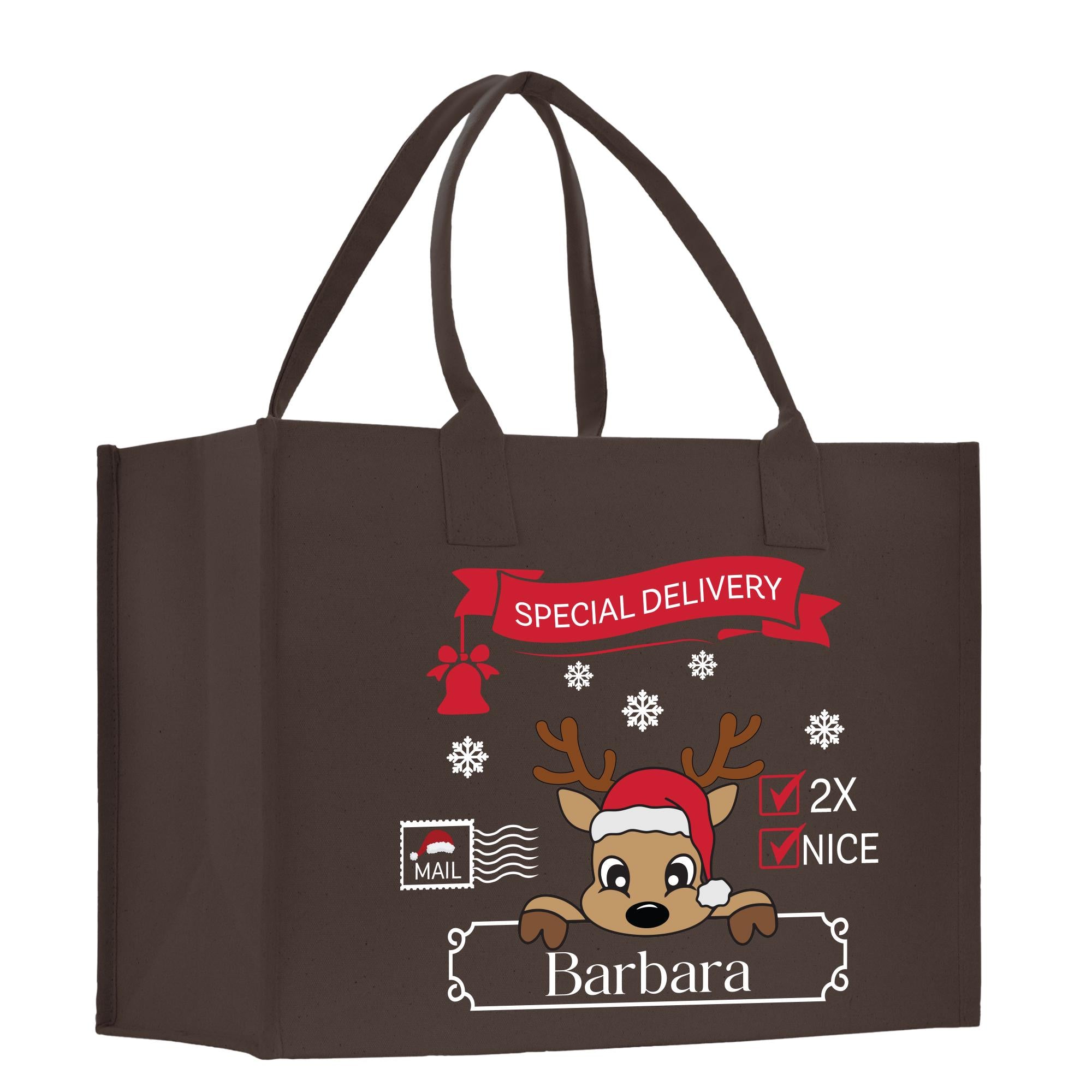 a brown shopping bag with a reindeer on it