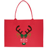 a red shopping bag with a deer's head on it