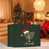 a green bag with a menorah on it