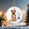 a christmas ornament with a dog wearing a reindeer hat