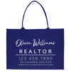 a blue shopping bag with a realtor logo on it