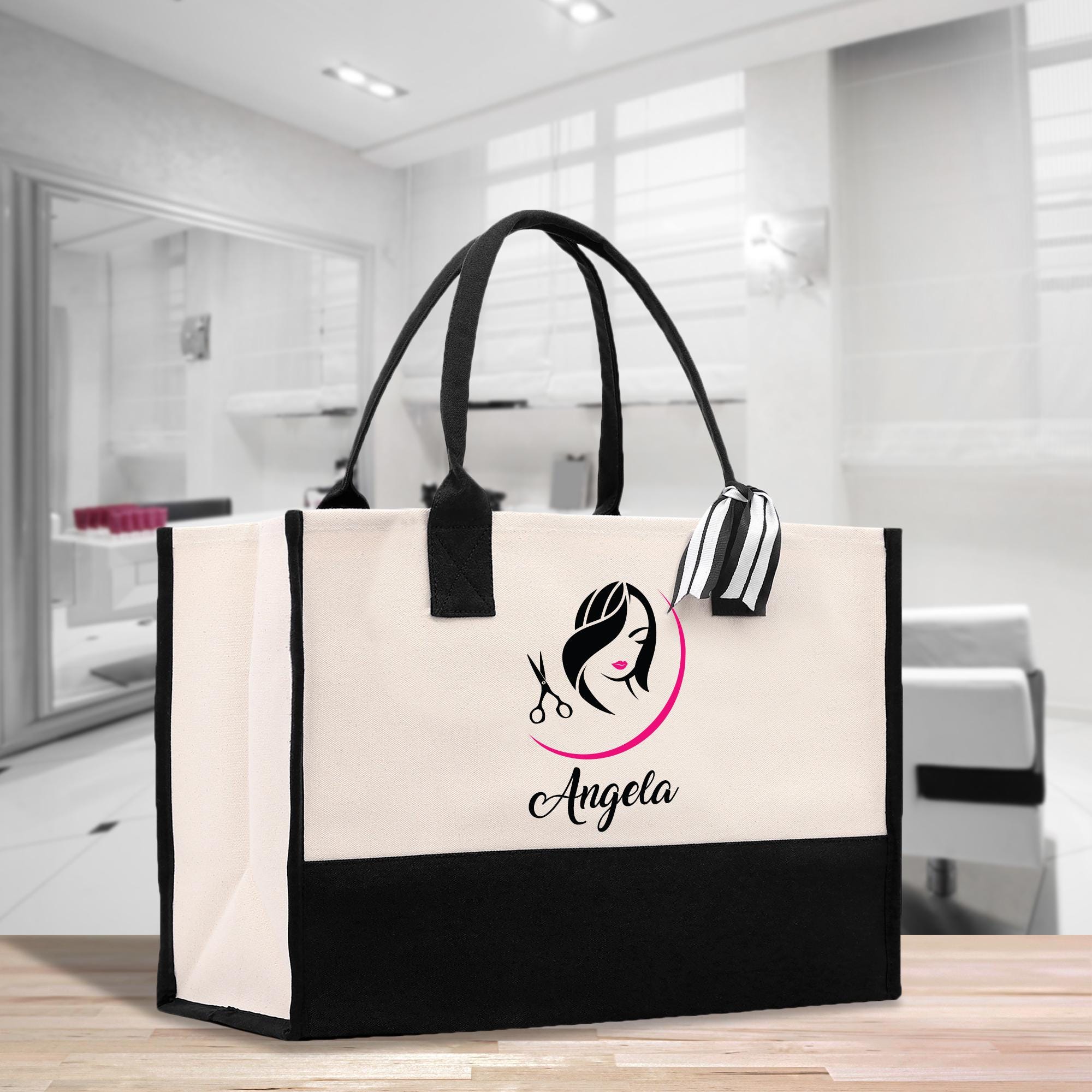 a black and white bag with a woman&#39;s face on it