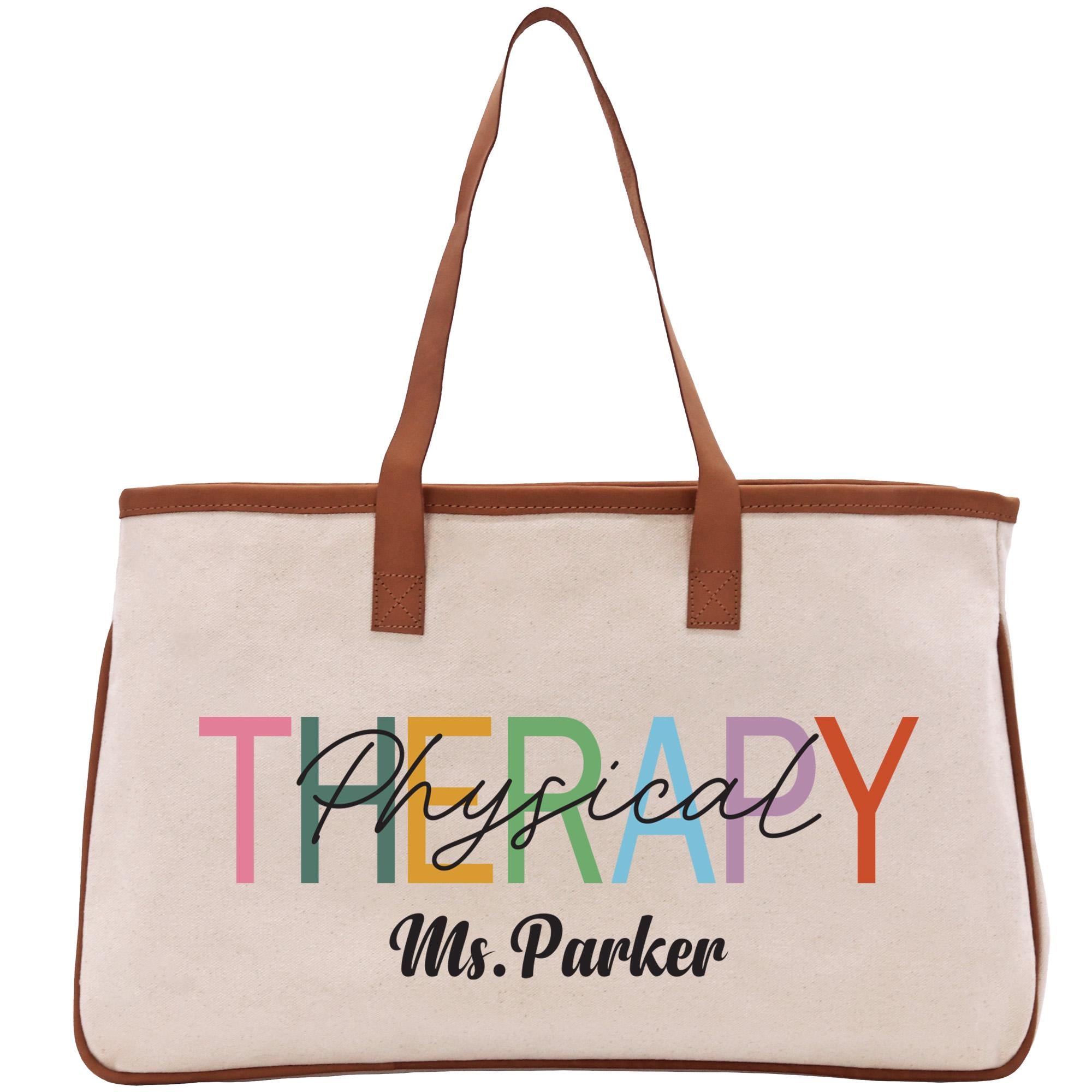 a canvas bag with the words therapy on it