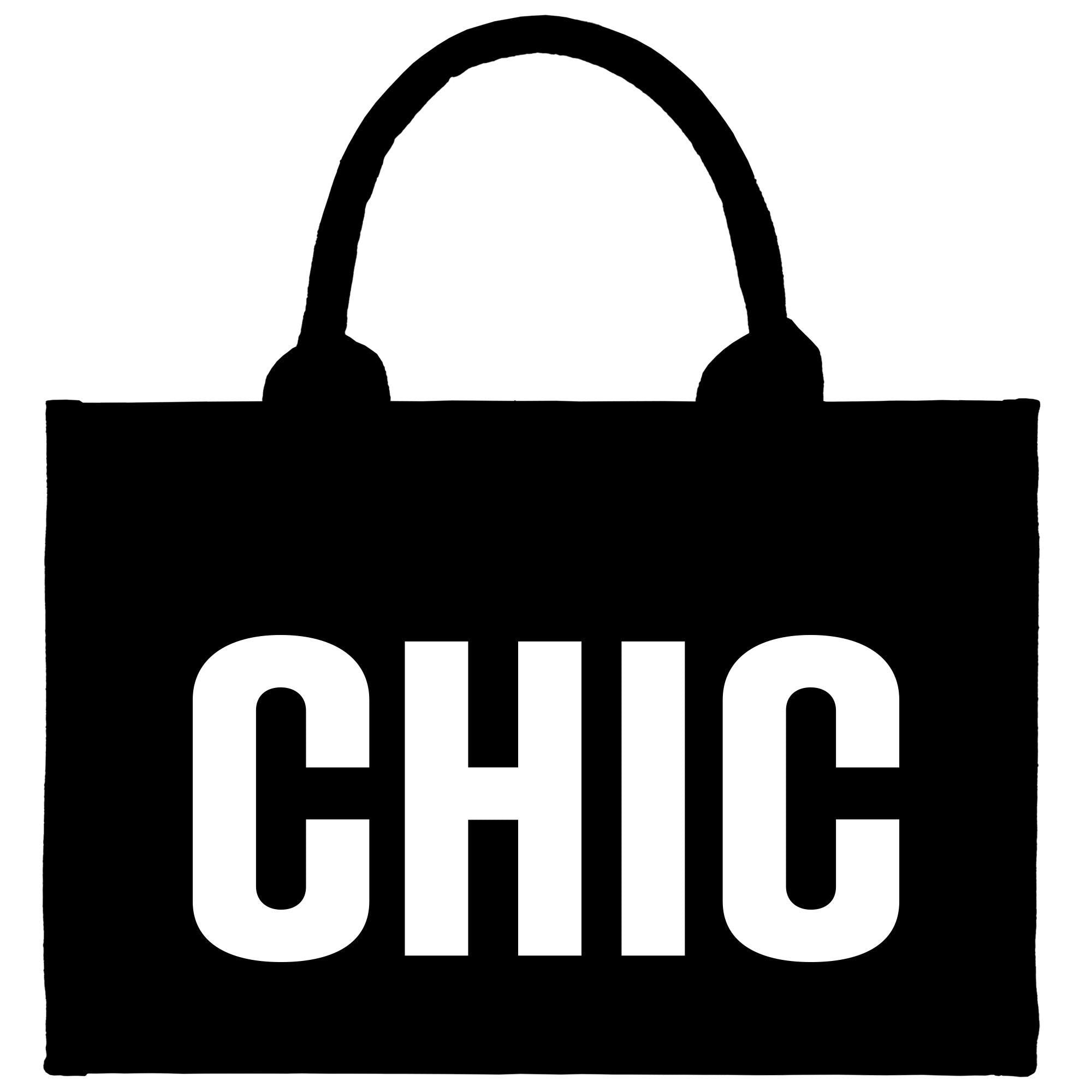 a black and white bag with the word chic on it