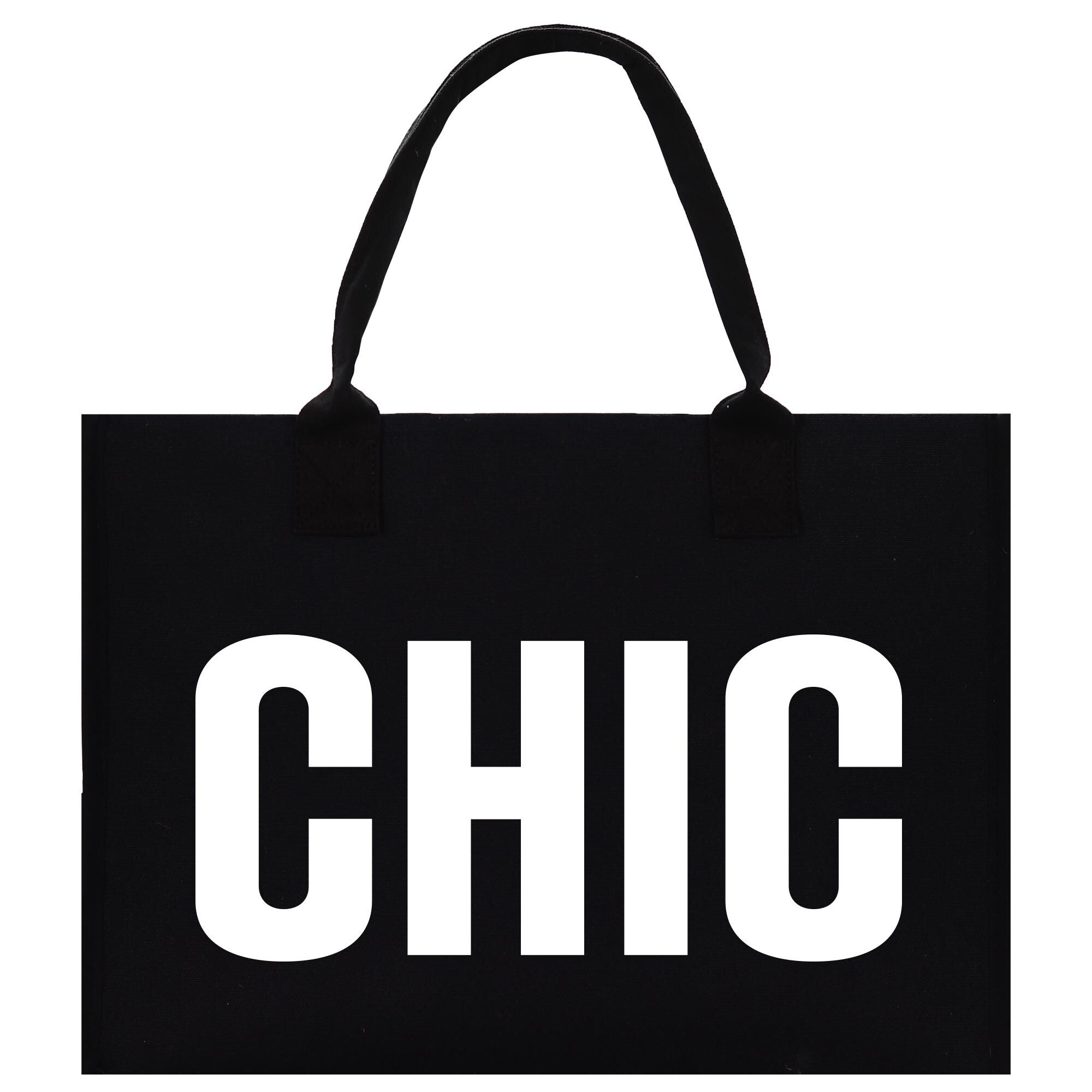 a black bag with the word chic printed on it