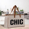 a canvas bag with the word chic printed on it