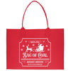 a red bag with a santa clause on it