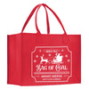 a red shopping bag with santa's sleigh on it