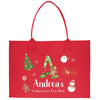 a red christmas bag with a teddy bear on it