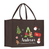 a brown christmas bag with an image of a teddy bear and a christmas tree