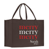 a brown shopping bag with a merry merry message