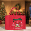 a red shopping bag with a reindeer on it