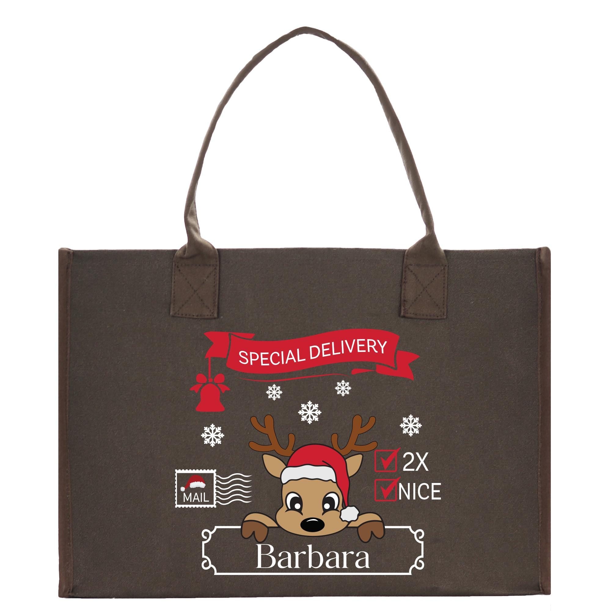 a brown shopping bag with a reindeer on it