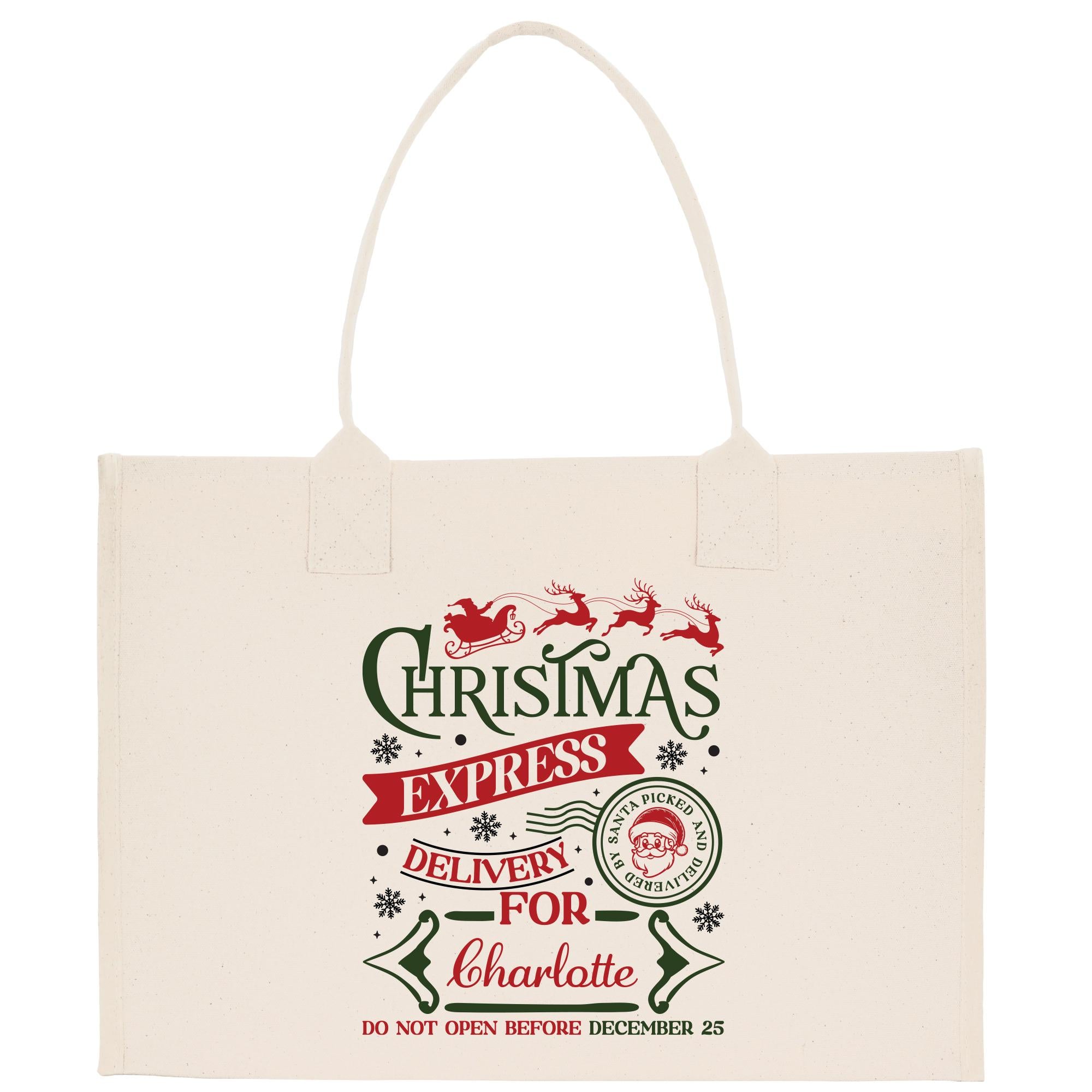 a white bag with a christmas message on it