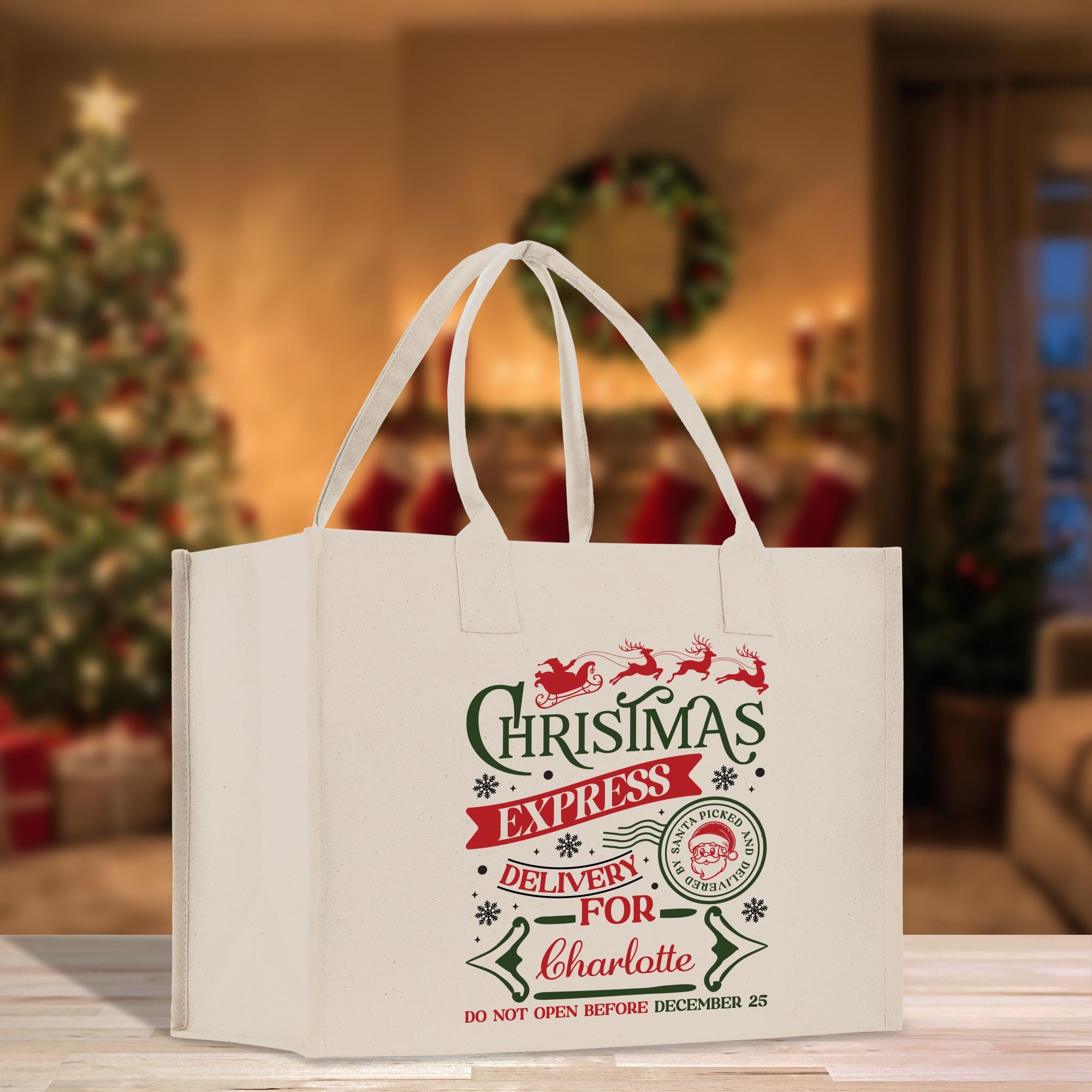 a white shopping bag sitting on top of a table