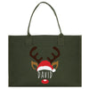 a green bag with a reindeer's head on it