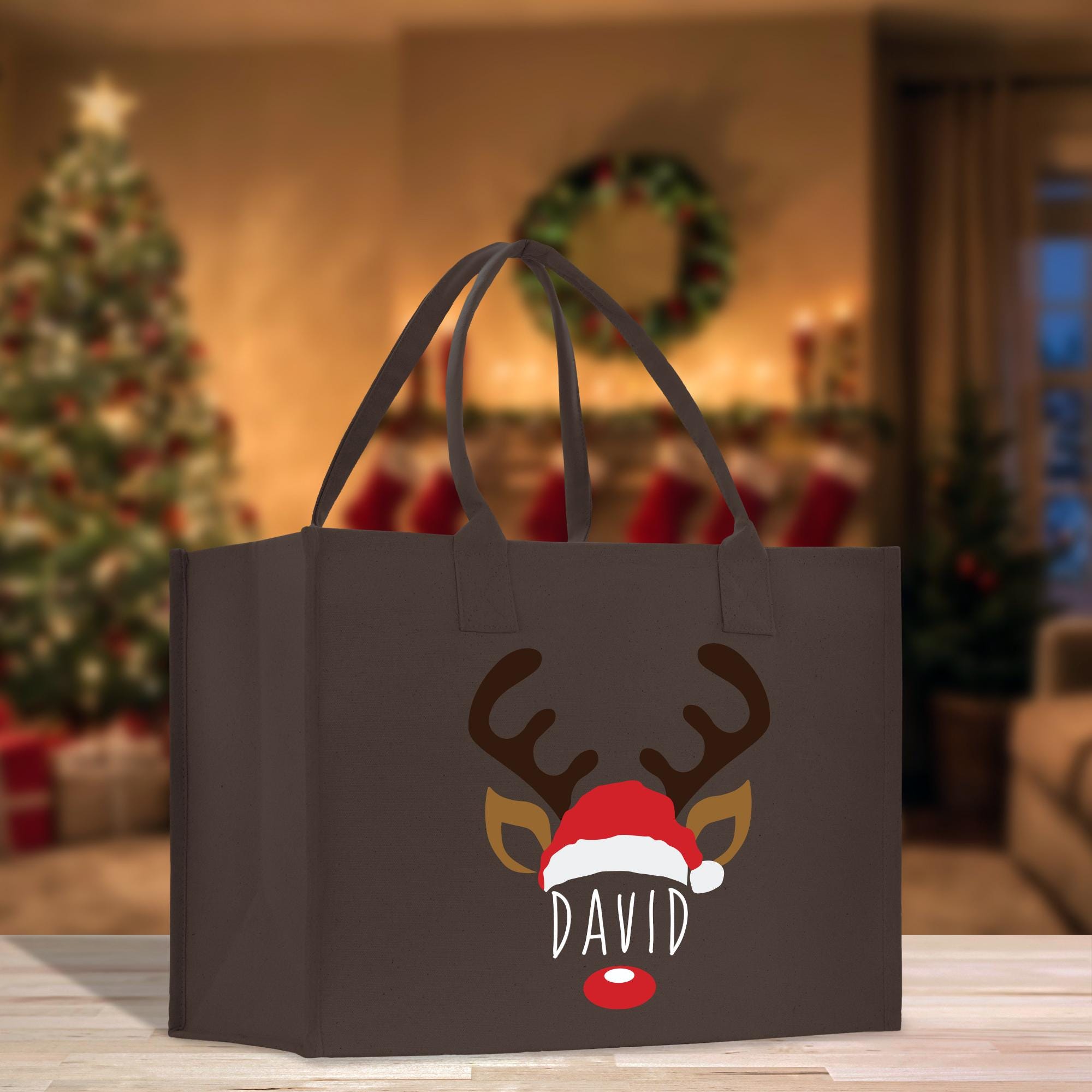 a brown shopping bag with a reindeer&#39;s face on it