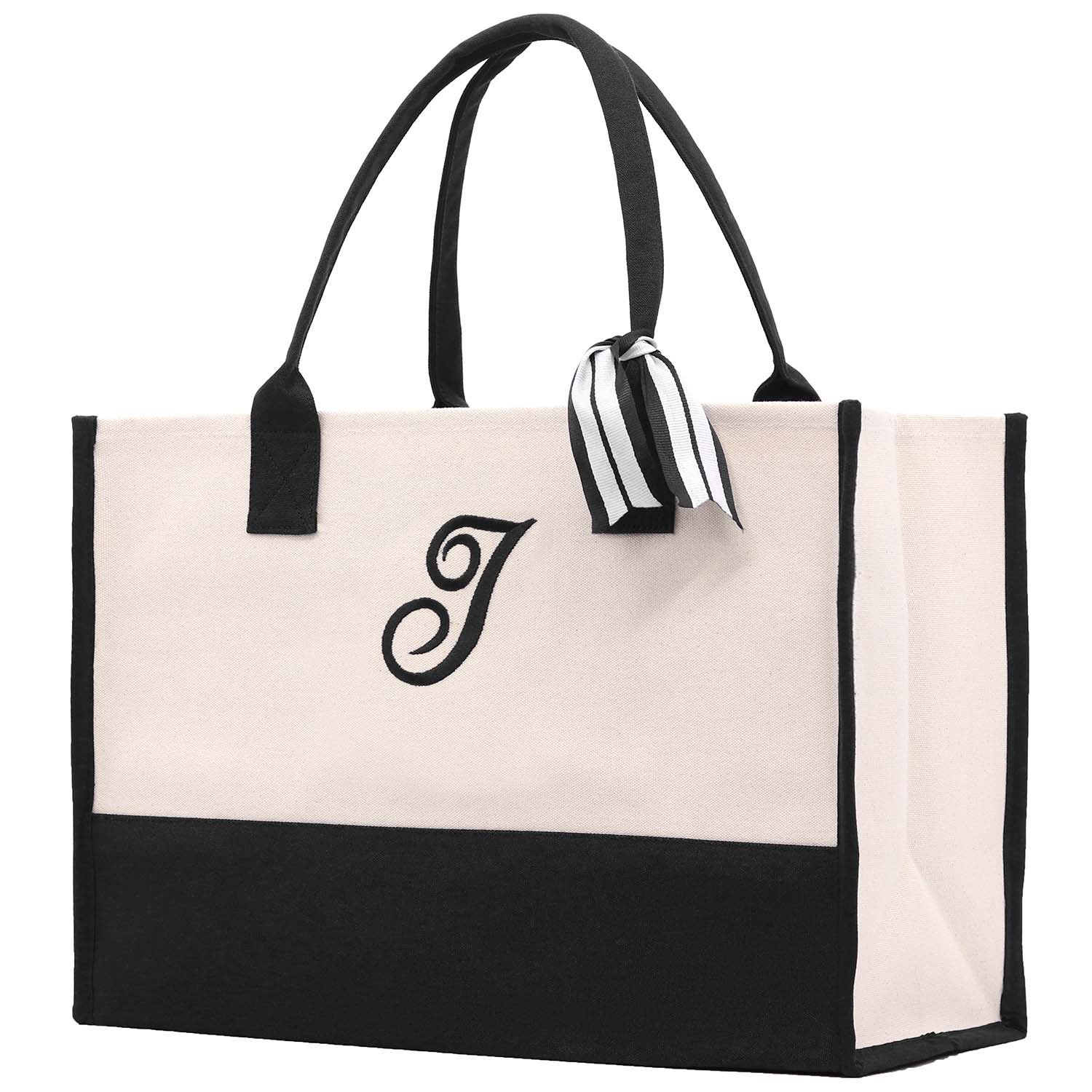 Monogram Tote Bag with 100% Cotton Canvas and a Chic Personalized Monogram (Black - Script Font)
