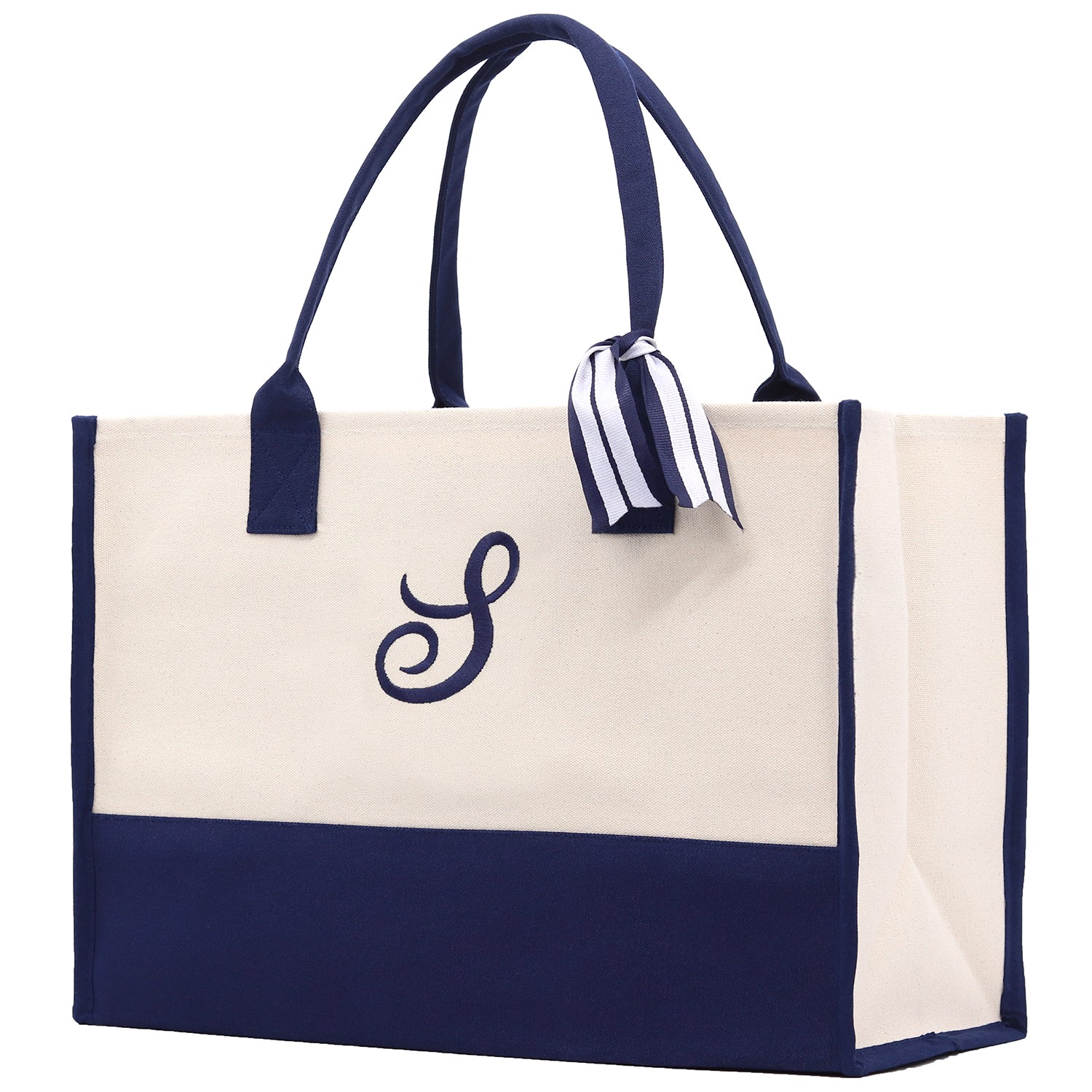 Monogram Tote Bag with 100% Cotton Canvas and a Chic Personalized Monogram Navy Blue