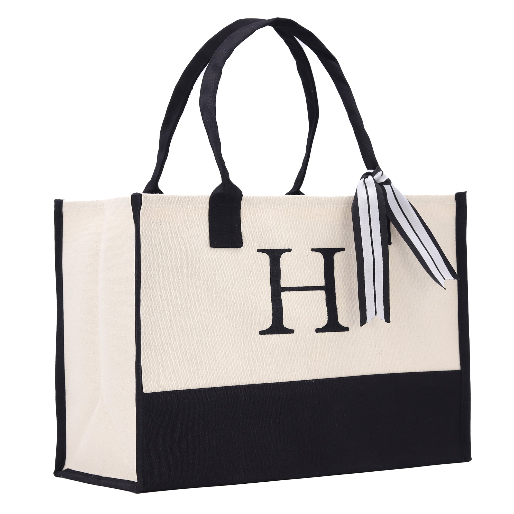 Monogram Tote Bag with 100% Cotton Canvas and a Chic Personalized Monogram (Black - Block Font)
