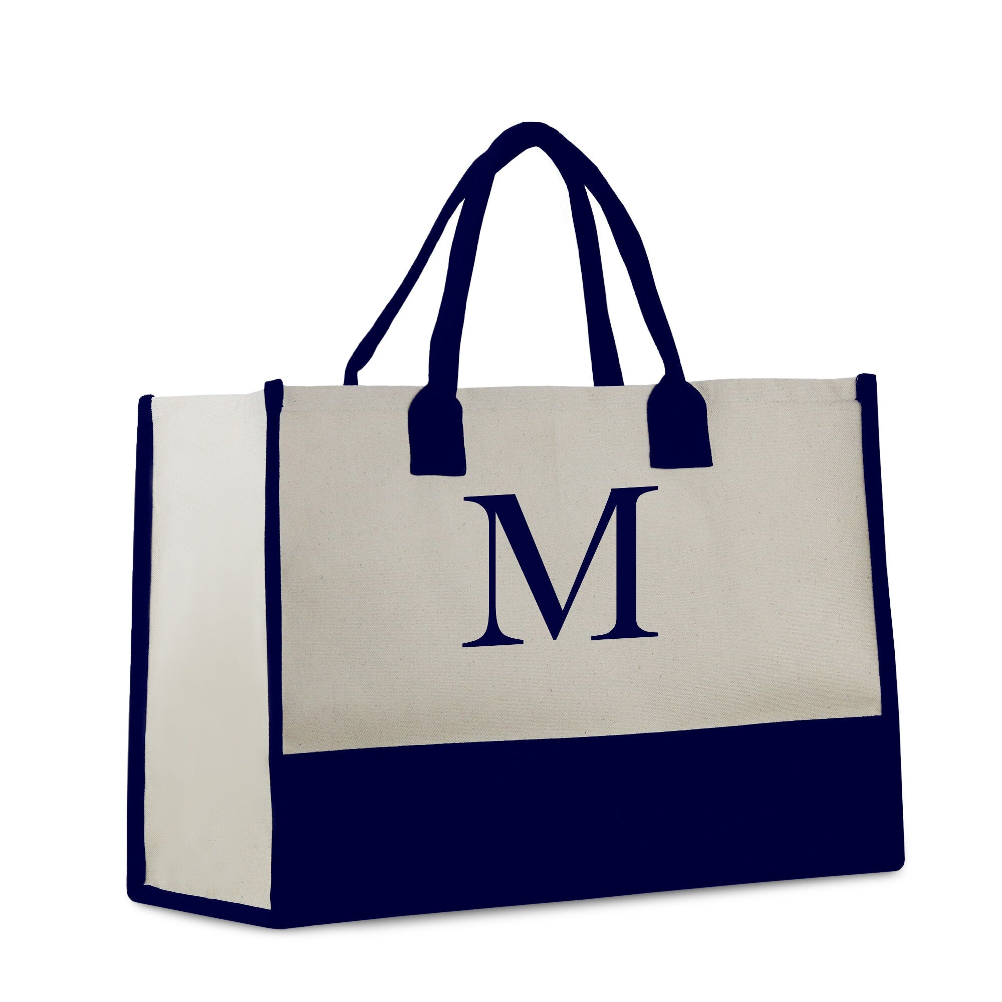 Graduation gift Tote Bags for Women Personalize, Embroidery Initial Monogram Large Bag for Mom, 100% Cotton Canvas, Bridesmaid  Gift Navy