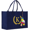 Personalized Gift Monogram Initial 100% Cotton Canvas Chic Tote Bag, Beach Bag, A-Z with Black and Navy Color Options