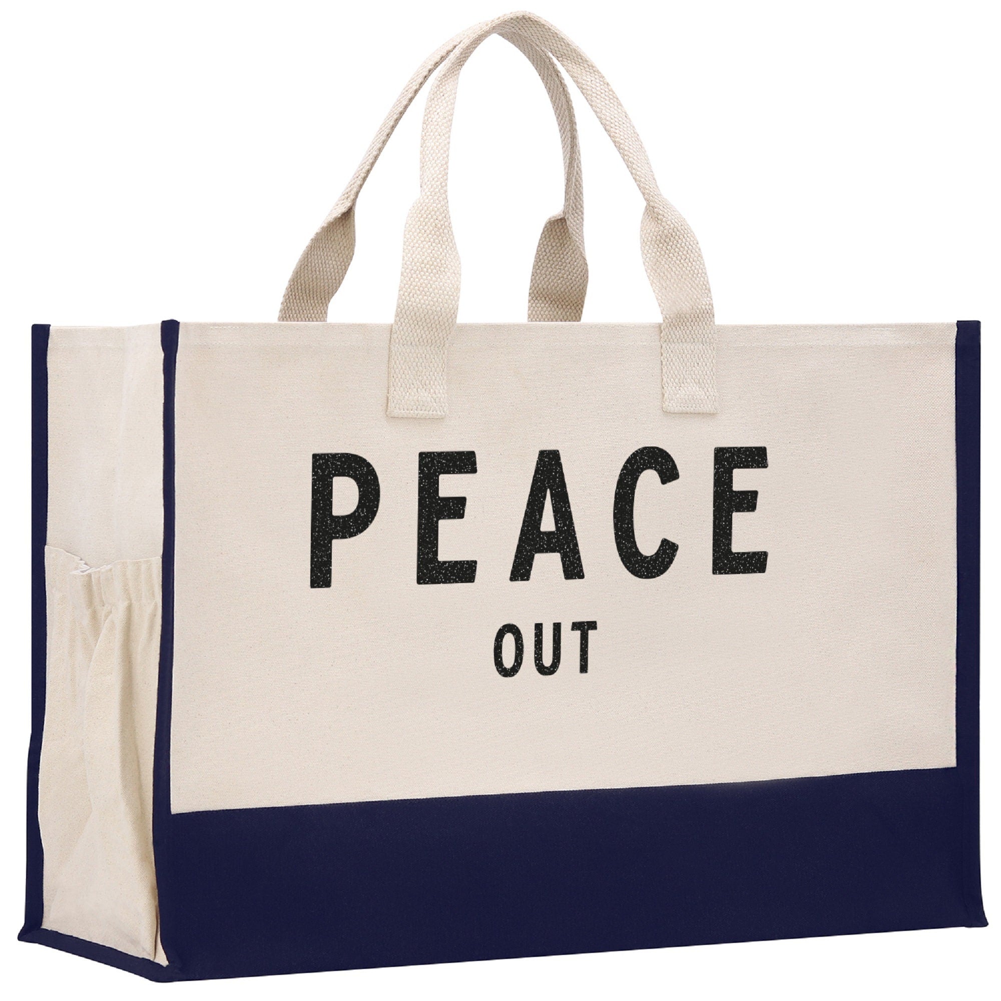Peace Out Beach Tote Bag XL - Oversized Chic Tote Bag with Zipper and Inner Pockets - Gift for Her - Girls Weekend Tote - Weekender Bag