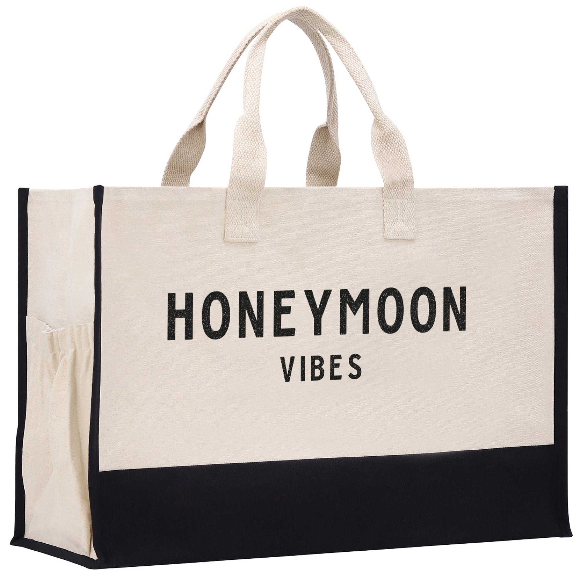 Honeymoon Vibes Beach Tote Bag XL - Oversized Chic Tote Bag with Zipper and Inner Pocket -Honeymooners Honeymoon Gifts Bridal Gift Newlyweds